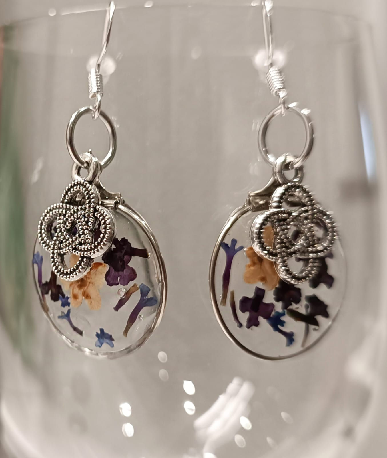 boucles d'oreilles rondes argent fleurs séchées résine lesbijouxdisalaboare