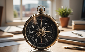 Circular graphic featuring directional arrows, symbolizing career guidance, navigation, and professional clarity.