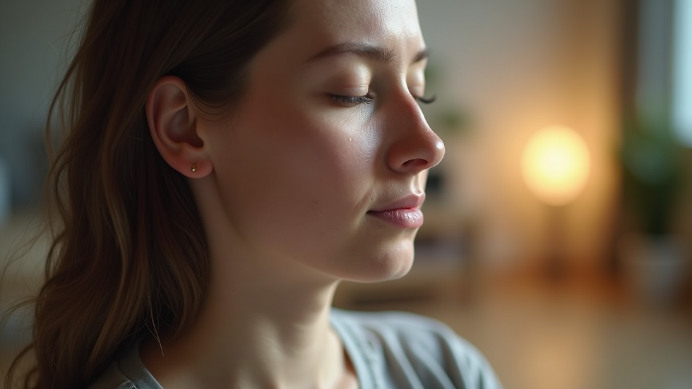 Close-up view of a person practicing deep breathing exercises