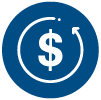 Simple blue icon of a dollar sign with a circular arrow around it