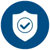 Simple blue icon of checkmark on shield
