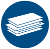 Simple blue icon of a stack of papers
