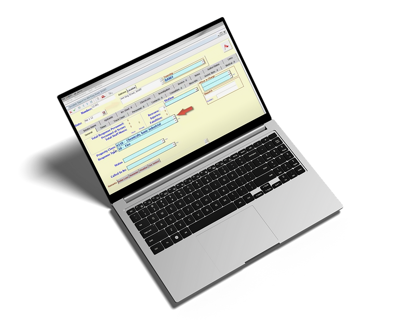 Laptop showing Univerus FirePro Incidents Reporting software.