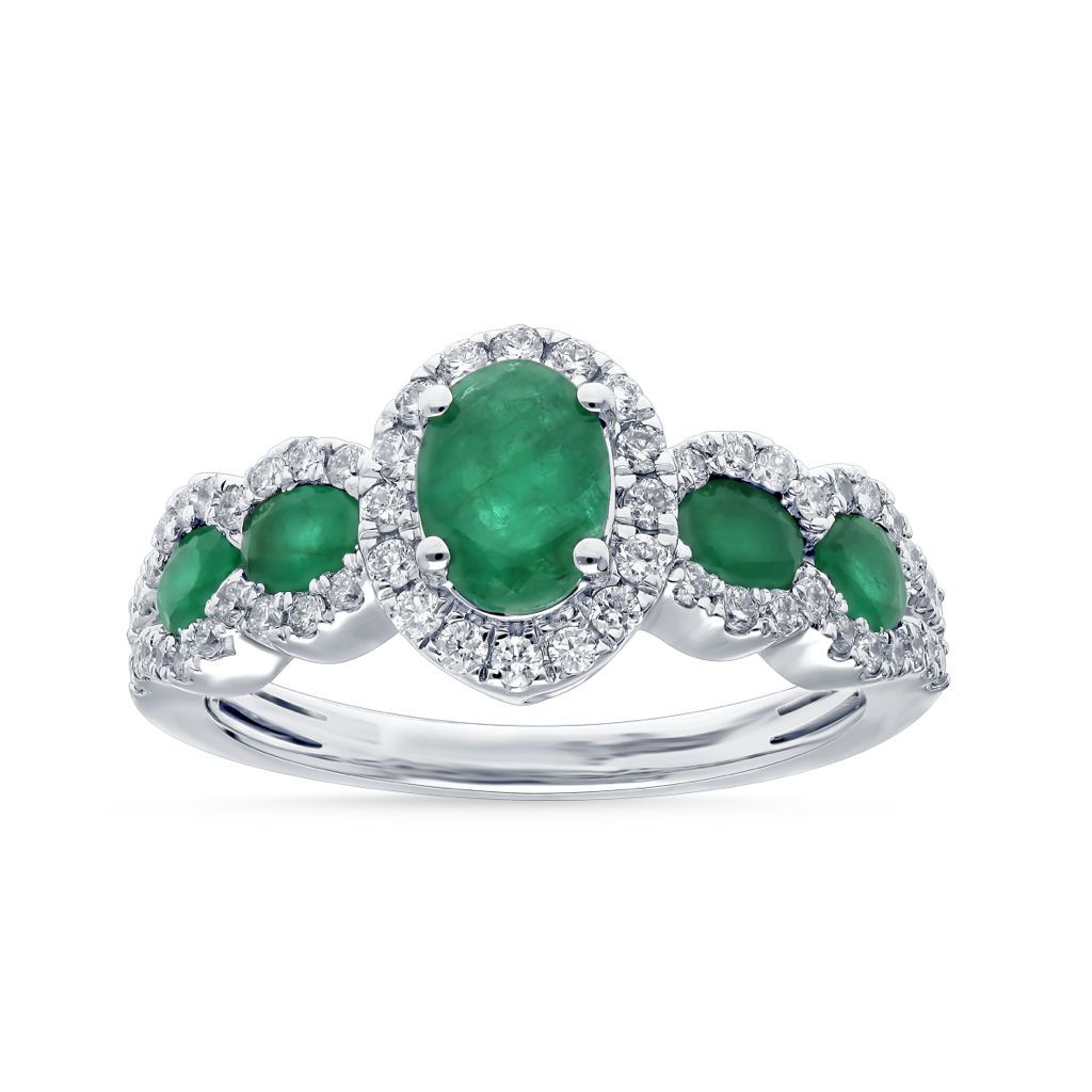 14 KT White Gold Emerald Diamond Ring .45 Carat