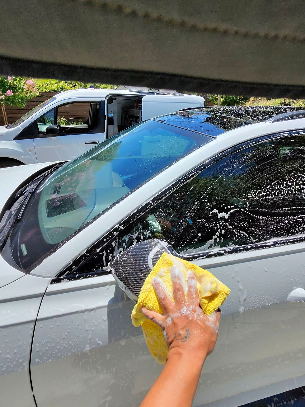 Fully equipped E&D Mobile Auto Detailing van parked and ready for on-site luxury vehicle cleaning in Marin County.