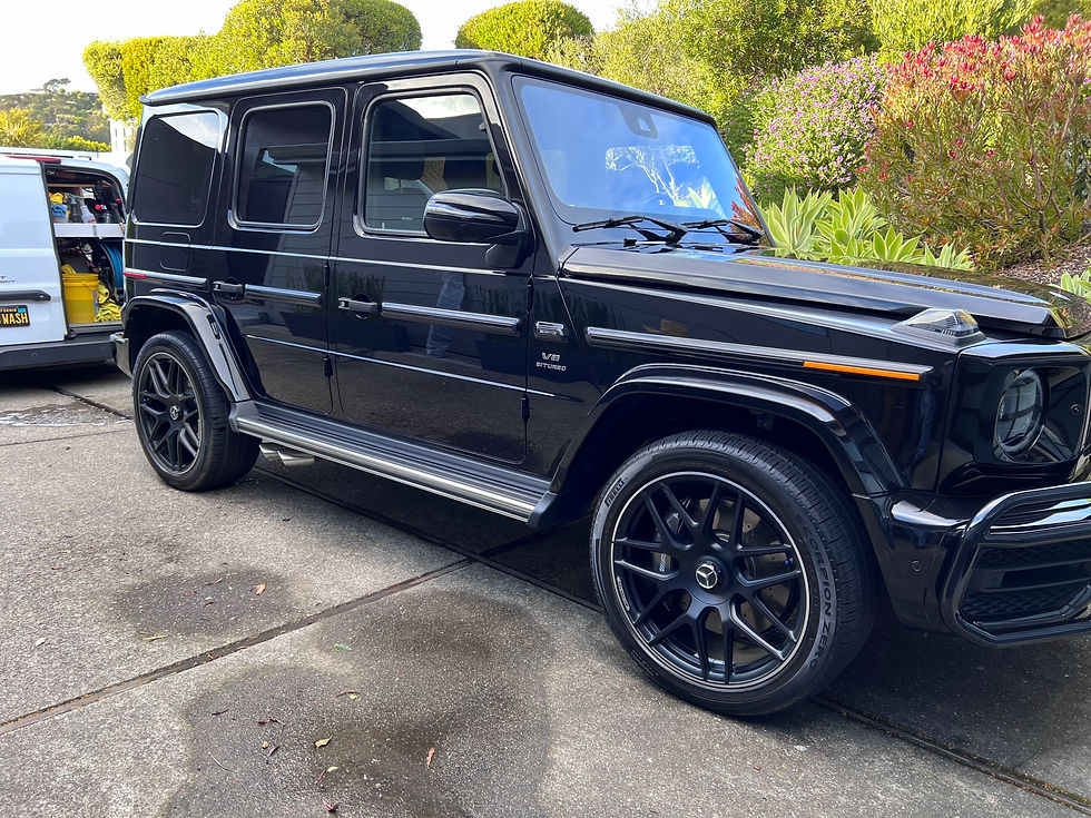 Black Mercedes-Benz G63 G-Wagon with a mirror-like finish from mobile detailing in San Anselmo CA.