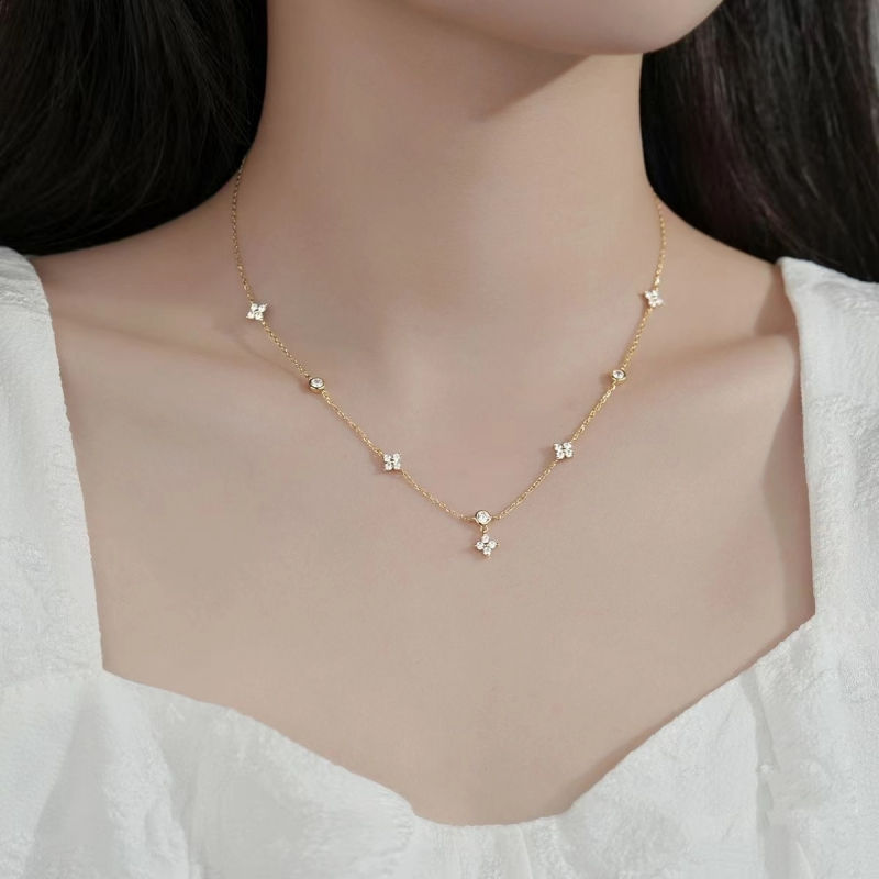 Thumbnail: LGKGL Read S925 Sterling Silver Plated 18K Gold Sparkling Zircon Flower Necklace