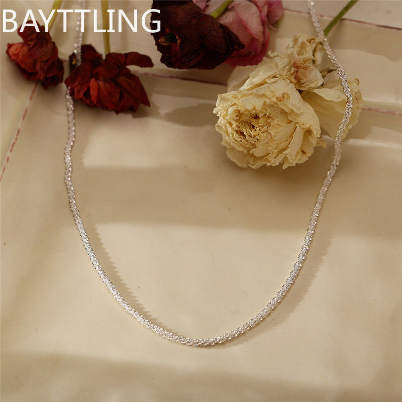 Thumbnail: Authentic S925 Sterling Silver Necklace 2mm Shiny Clavicle, Sweater Chain, High-