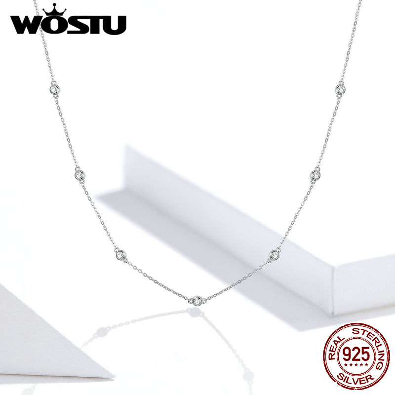 Thumbnail: WOSTU Mossanite Station Wedding Chain Necklace For Women, 925 Sterling Silver 18