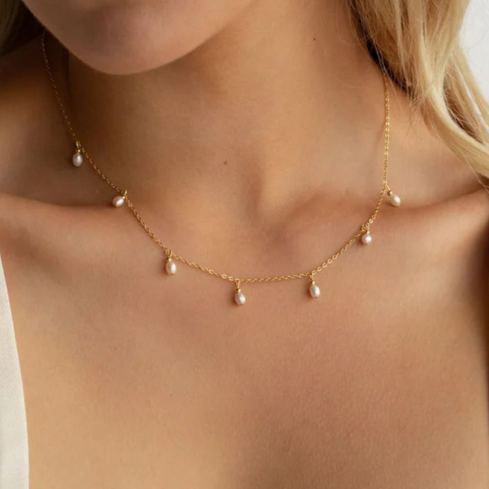 Stainless Steel Pearl Pendant Necklace Clasp Chain Fine Chain