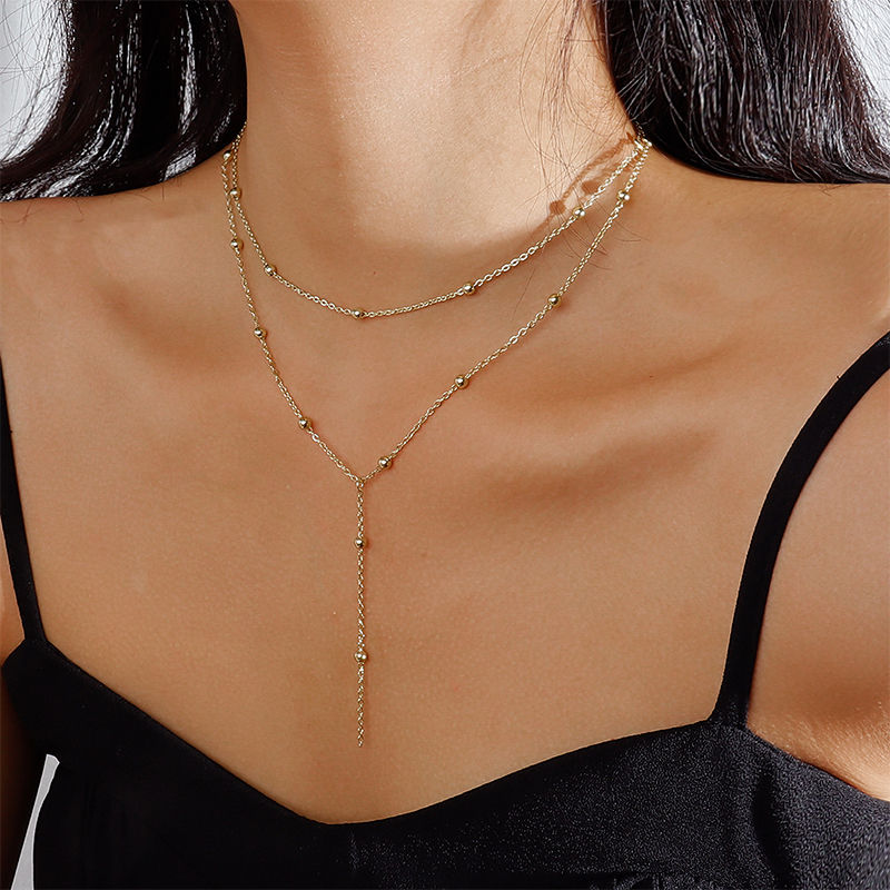 Thumbnail: New Trendy 925 Sterling Silver Double Layer Bead Necklace Long Pendant Tassel Ne