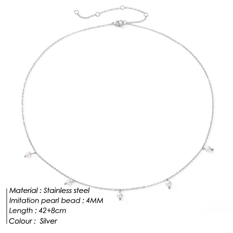 Thumbnail: eManco Elegant Stainless Steel Women's Luxury Multiple Small Pearl Dangle Neckla