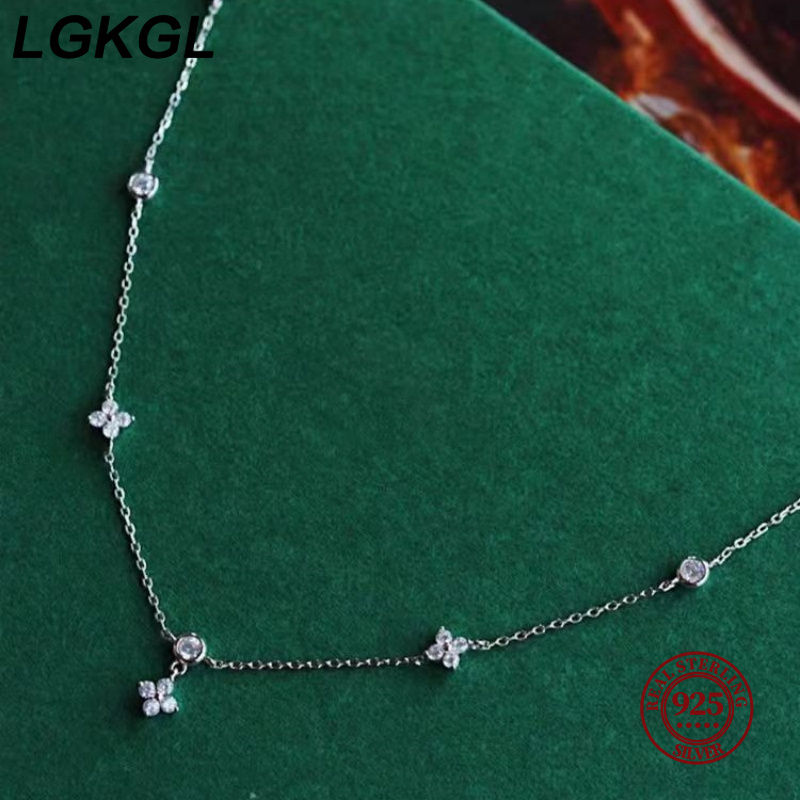 Thumbnail: LGKGL Read S925 Sterling Silver Plated 18K Gold Sparkling Zircon Flower Necklace