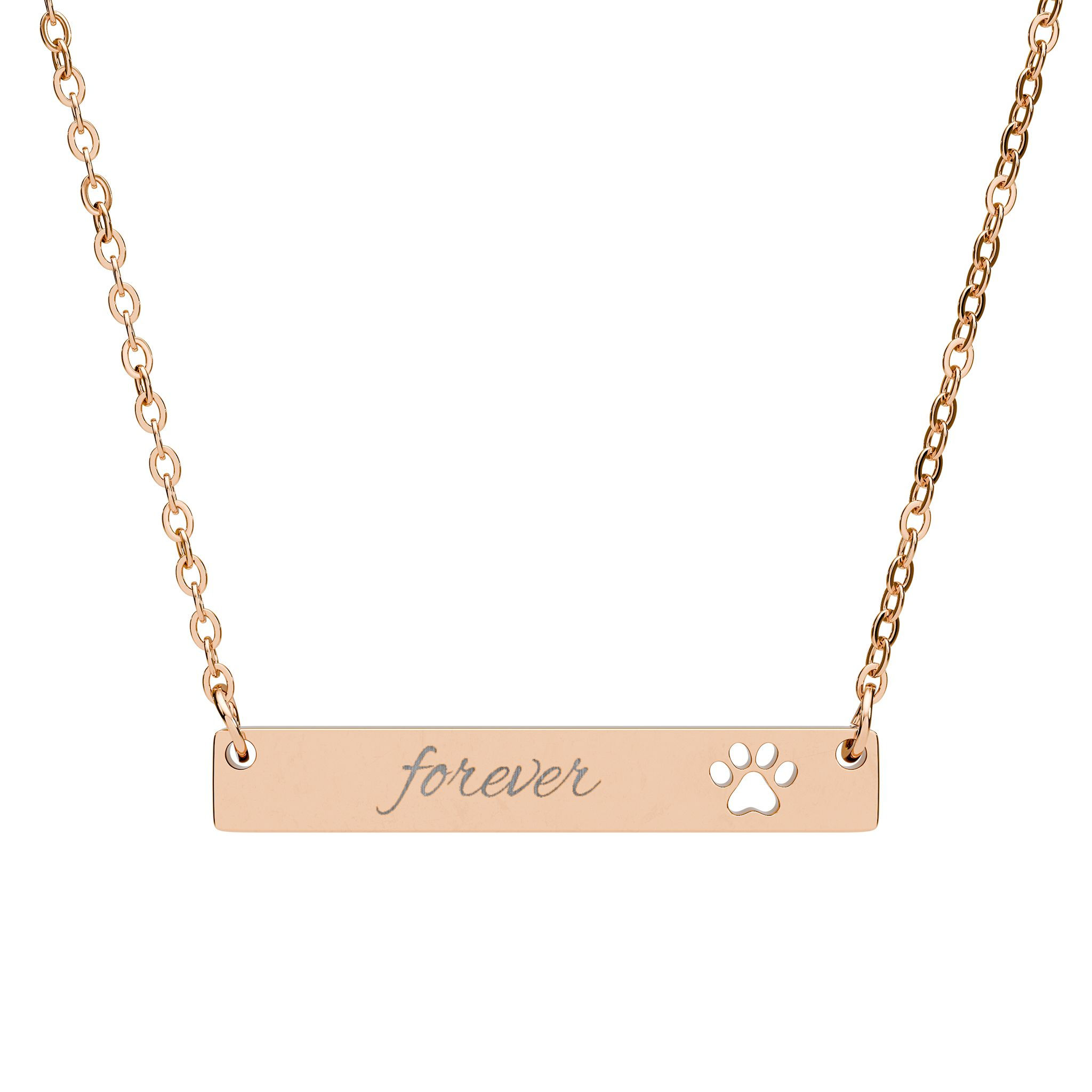 "Forever" Paw Cutout Engraved Bar Necklace 