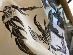 Aussie gums, lino cut on cotton scarves