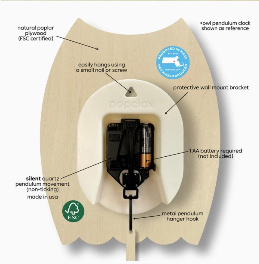 Thumbnail: Green Dinosaur Pendulum Clock- Wood:  Back View