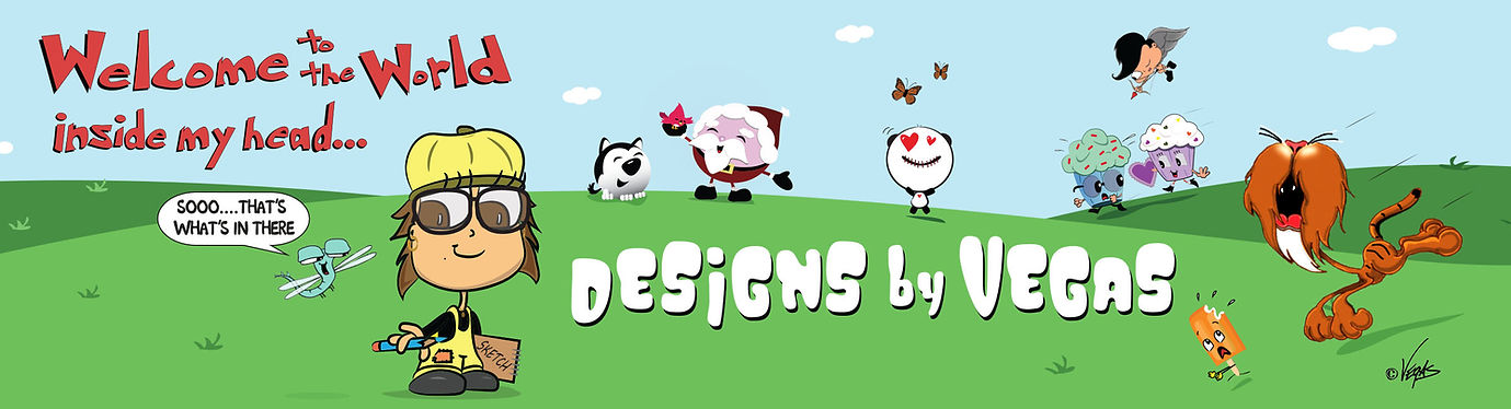 Designs by Vegas website header with original characters