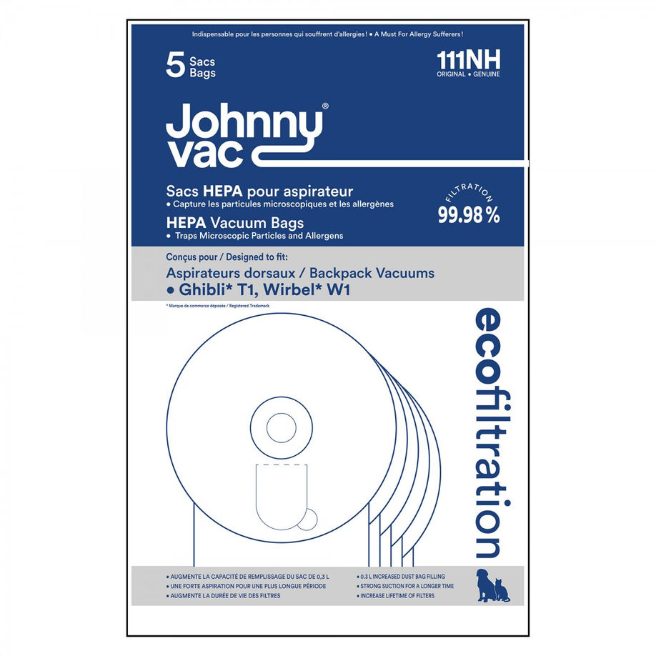 JOHNNY VAC ROUND MICROFILTER HEPA VACUUM BAG FOR JVT1 AND GHIBLI - 5 BAGS