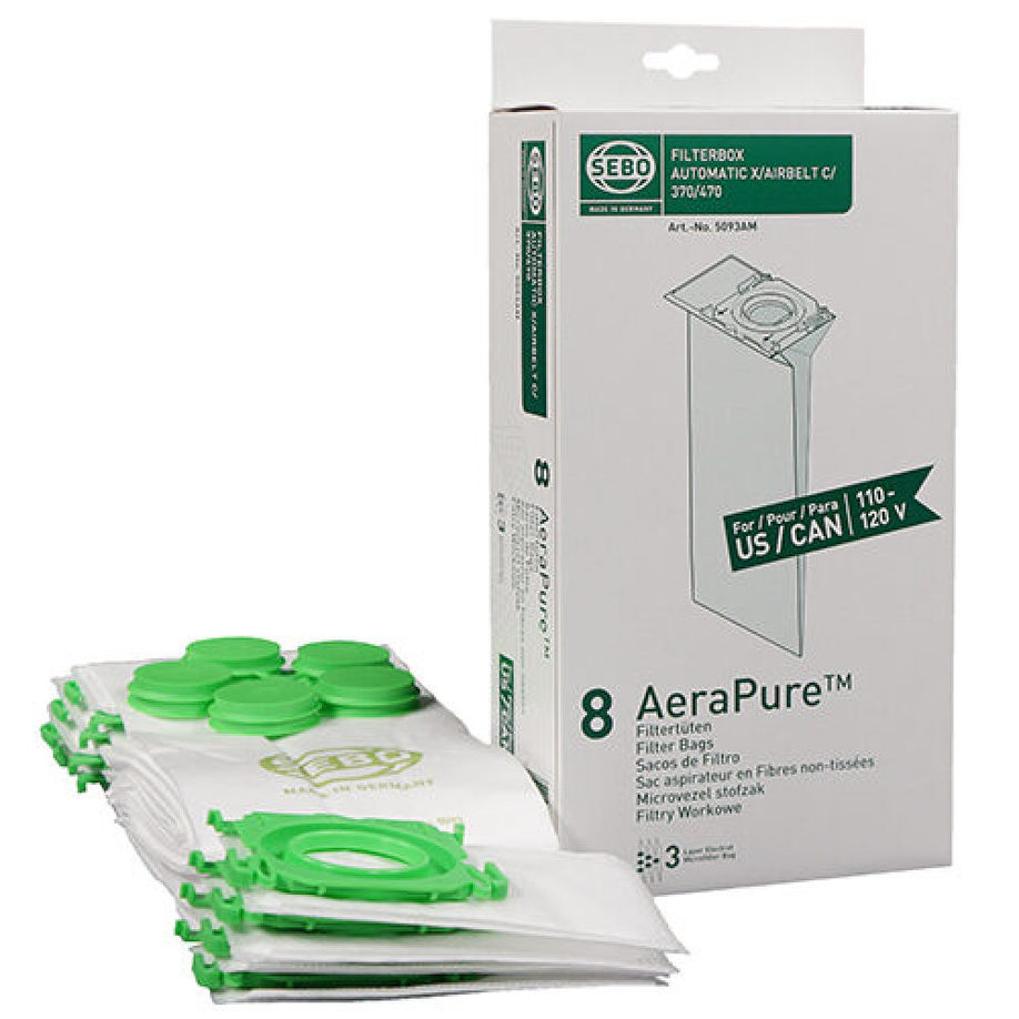 SEBO X, G, C, & MECHANICAL-SERIES AERAPURE FILTER BAGS - 8 BAGS