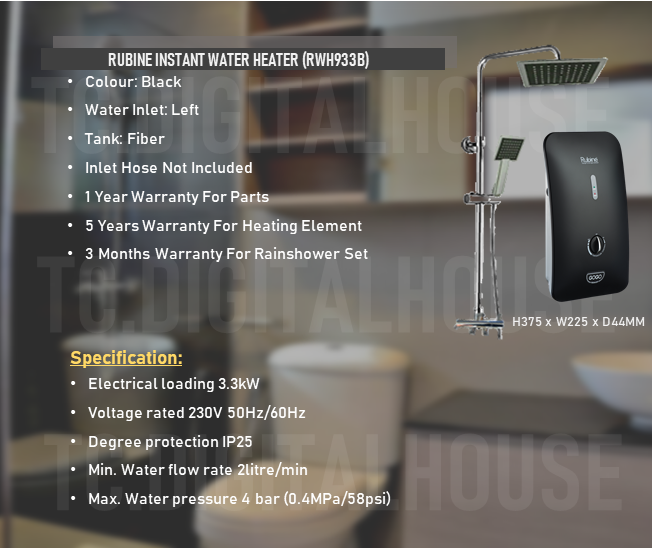 Thumbnail: Rubine RWH933B/W GOGO Instant Water Heater & Classicla TS7009 Rainshower