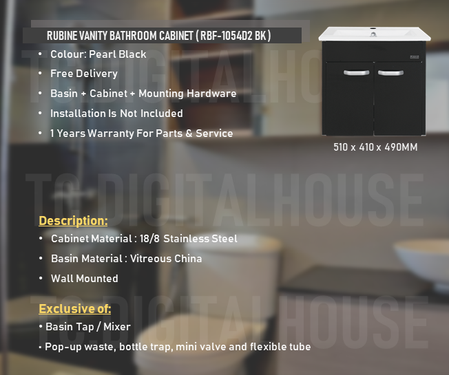 Thumbnail: Rubine  RBF-1054D2-BK Stainless Steel Vanity Cabinet with Built-In Basin