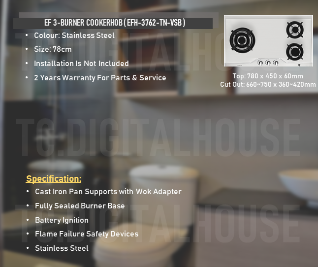 Thumbnail: EF 78cm 3-Burner EFH-3762-TN-VSB Cookerhob