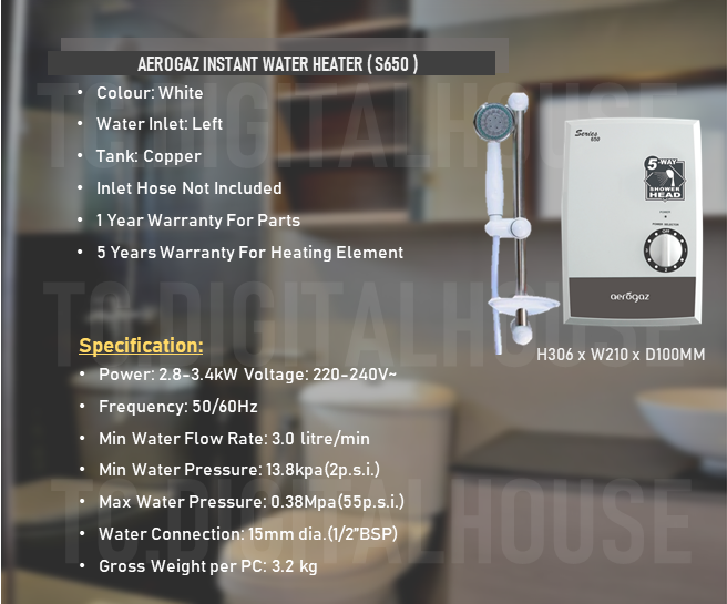 Thumbnail: Aerogaz S650 Instant Water Heater