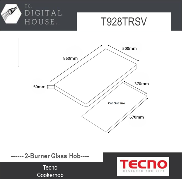 Thumbnail: Tecno T928TRSV 2-Burner 90cm Tempered Glass Cooker Hob