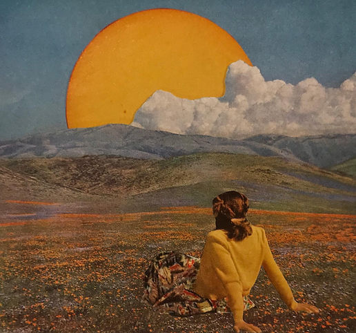 woman sitting in a field of wildflowers