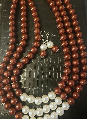 Maroon and White Necklace-Earring Set