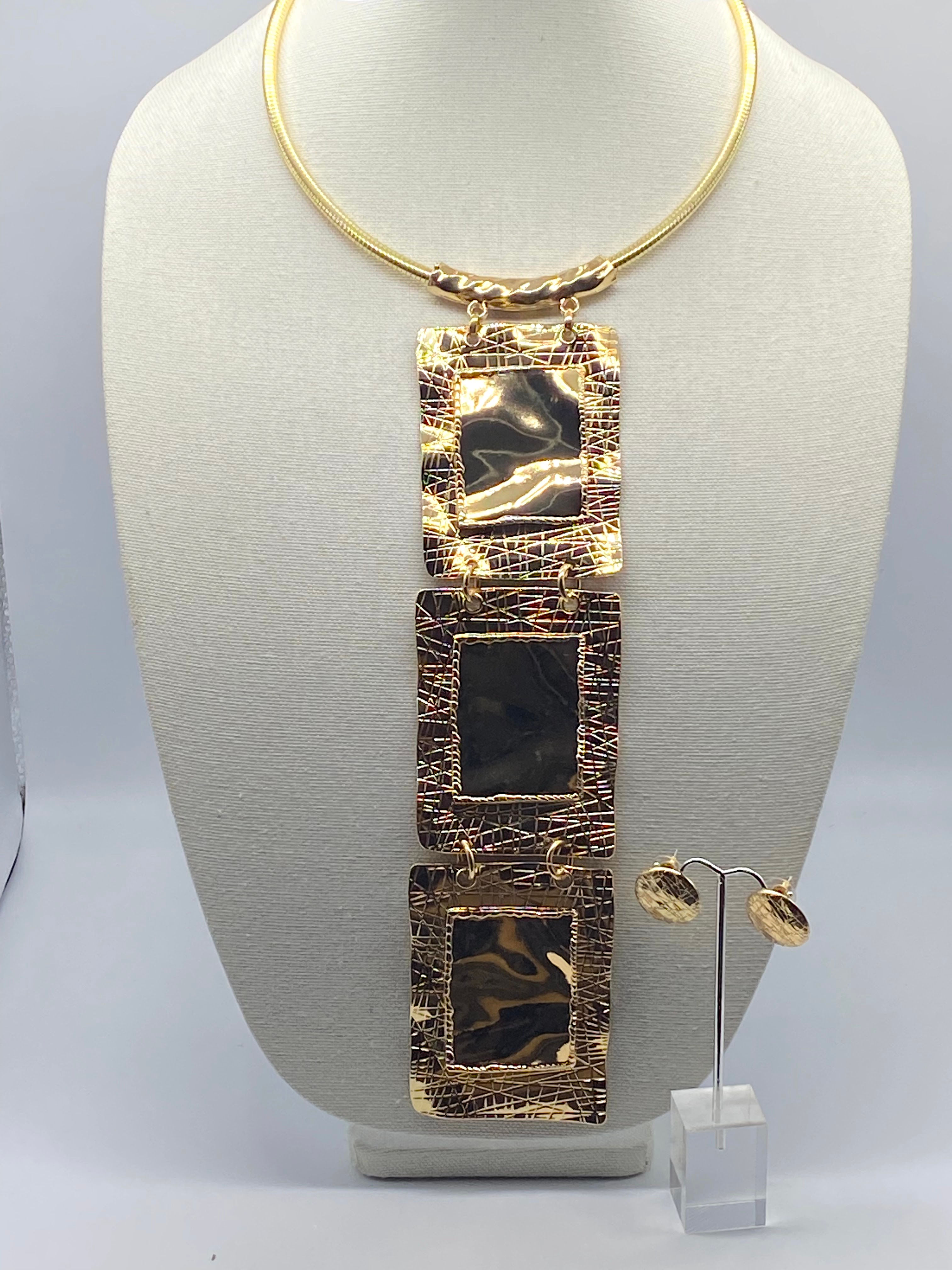 Gold Metal Long Drop Necklace Set