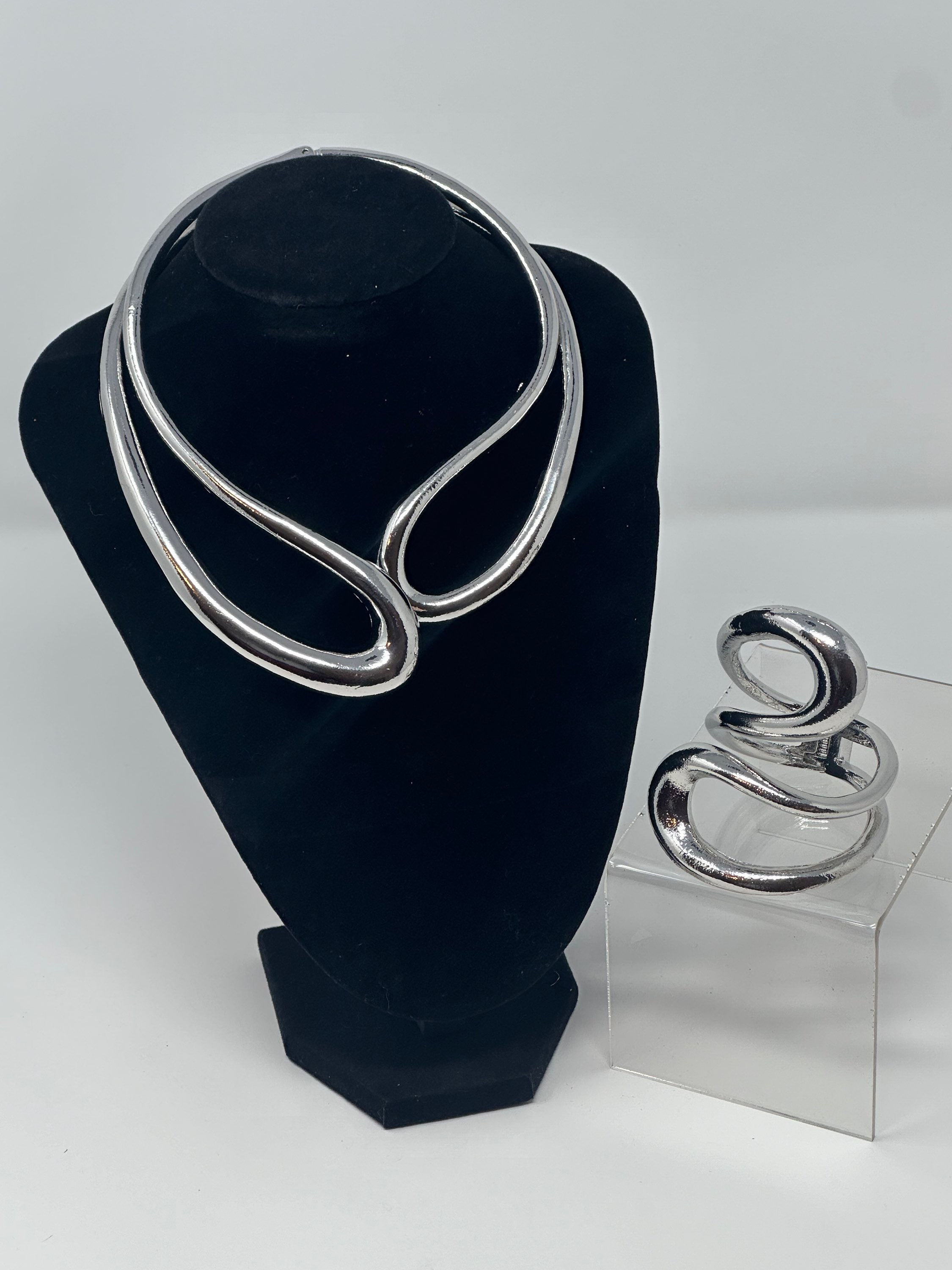 Silver Statement Choker &  Bracelet Set