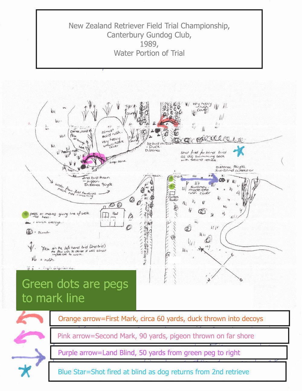 Map of the water series of a1989 New Zealand Retriever Field Trial