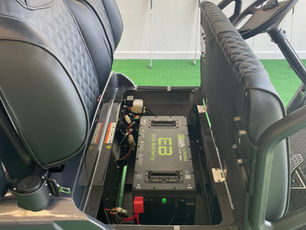3-year warranty on cart, Eco Lithium battery with 8-year warranty, high speed rear end, 25 mph, turtle mode at 15 mph, upgraded suspension.