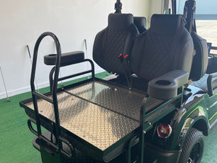 3-year warranty on cart, Eco Lithium battery with 8-year warranty, high speed rear end, 25 mph, turtle mode at 15 mph, upgraded suspension.