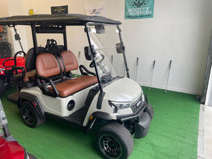 New 2026 ICON I40X in Alpine White has marine grade waterproof brown vinyl seats, DOT certified foldable windshield and stylish 12" wheels.