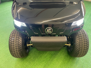 -year warranty on cart, 12" aluminum wheels, high speed rear end, 25 mph, turtle mode at 15 mph, upgraded suspension.