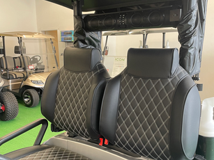 Diamond stitched high-back bolster seats, 26" Sound Extreme sound bar, Eco Lithium battery with 8-year warranty.