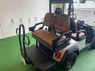 Rear facing back seat that folds down to a utility platform with hidden cooler/storage. This cart includes both front and rear seatbelts, LED taillights as well as safety bar and backseat cupholders.