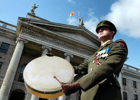 BODHRÁN PLAYERS MARCH ON GPO IN EASTER RISING COPYCAT ATTEMPT