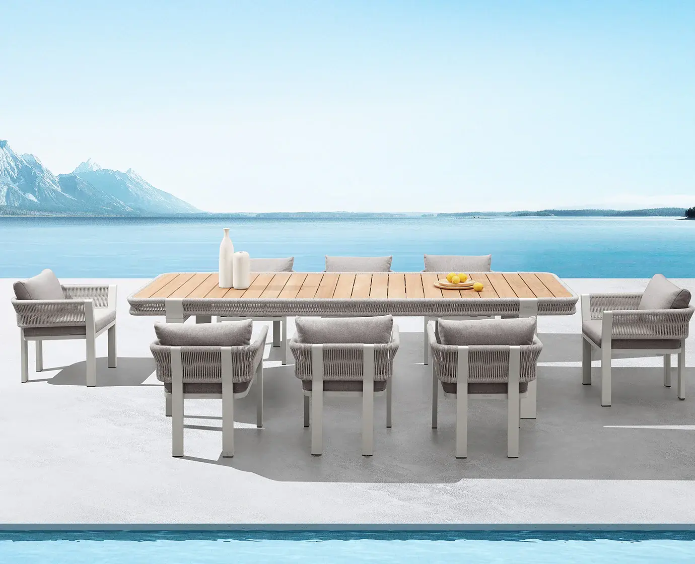 OCEAN | HIGOLD BORROMEO Collection Aluminum Teak Outdoor Dining Set For 8 Person