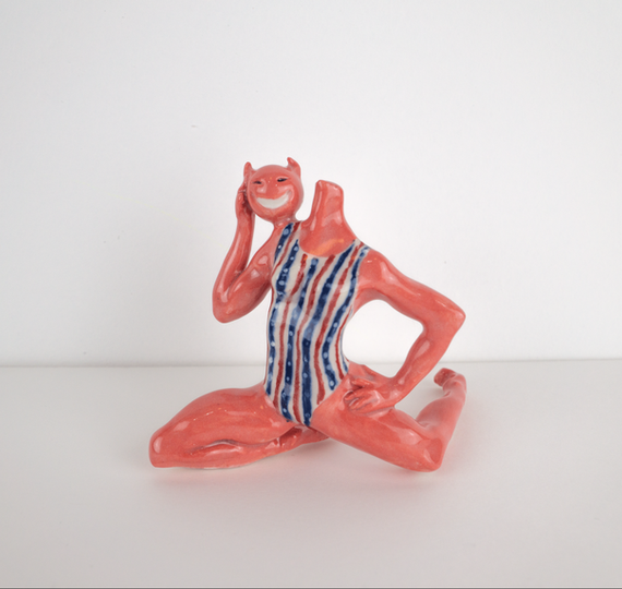 ceramic, porcelain, gymnast, figurine, sculpture, pink, devil