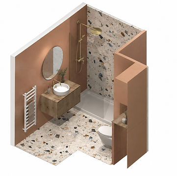 Salle de bain terracotta et terrazzo