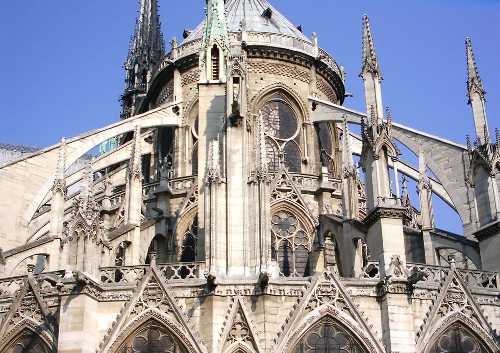 The beautiful buttresses of Notre-Dame in Paris: East side. Wikiimedia Commons. Author: Lusitana. Date: Abril de 2004, April 2004.