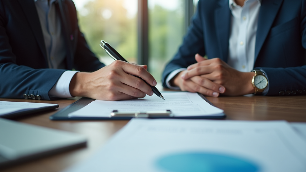 Close-up view of an insurance agent discussing policy details with a client