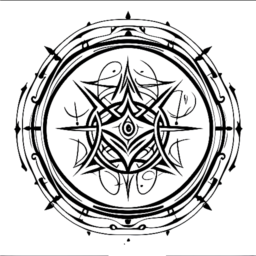 Intricate circular design with sharp points and central eye motif