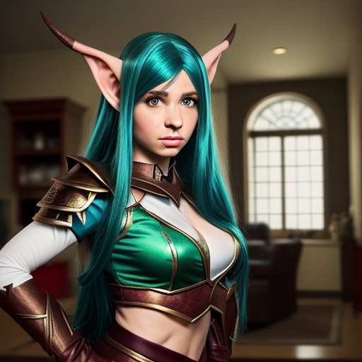 Cosplay: Female elf warrior in teal armor
