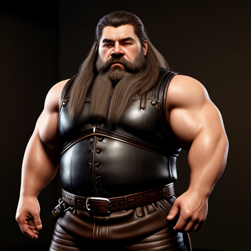 Muscular man with long beard, leather vest