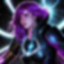Purple-haired woman in futuristic armor