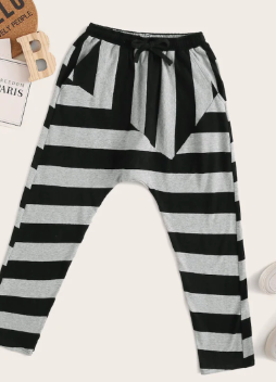 Thumbnail: Black and white striped drop-crotch pants